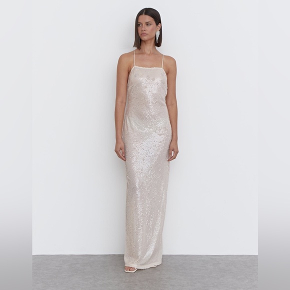 4th + Reckless Nude Sequins Cross Back Maxi BEC Dress Size: Medium - Picture 8 of 14